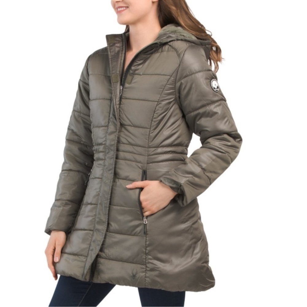 Spydet Yara Puffer coat jacket hood tea leaf green size medium
